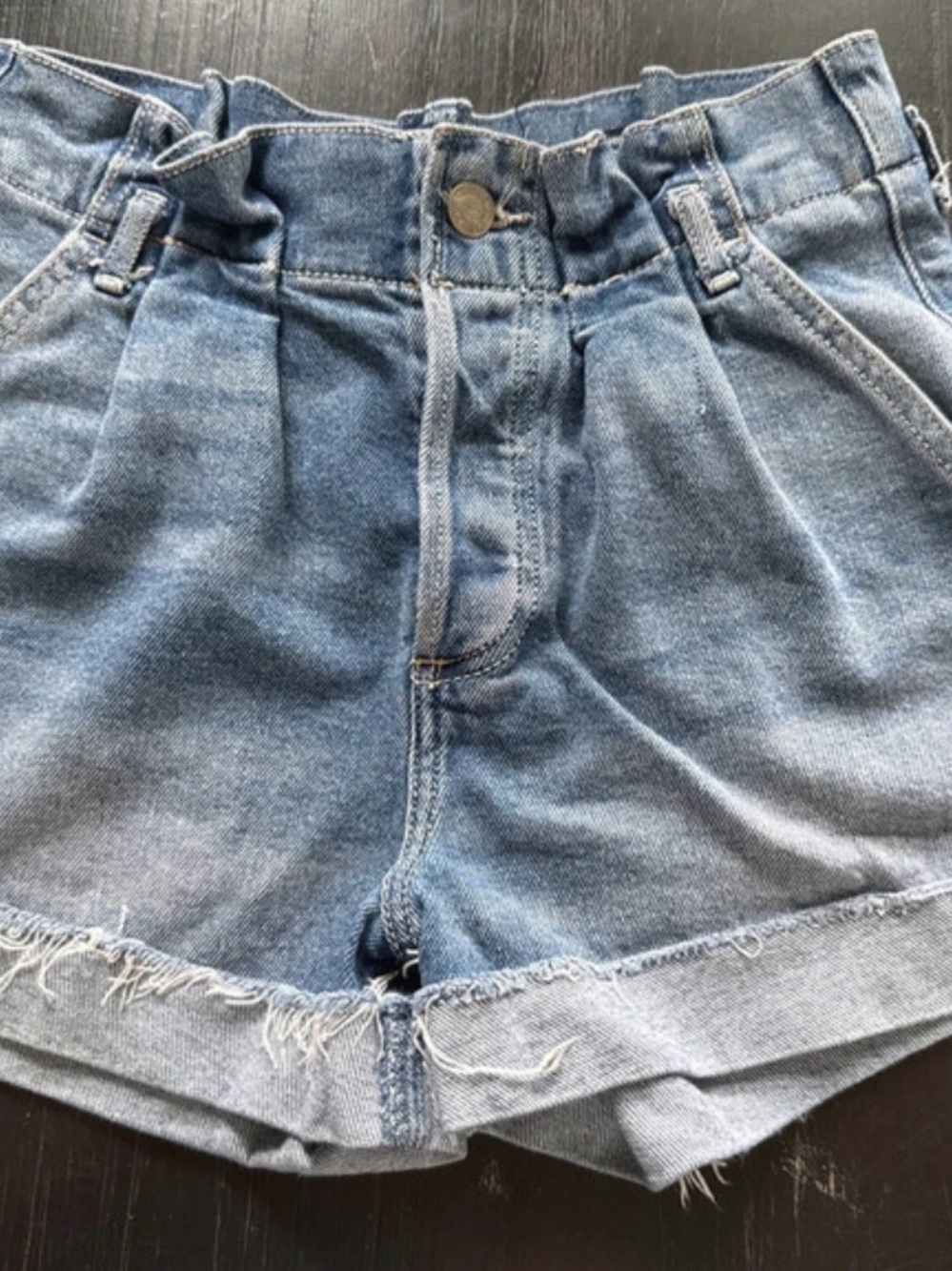 Hollister Light Blue Paperbag Waist Denim Shorts